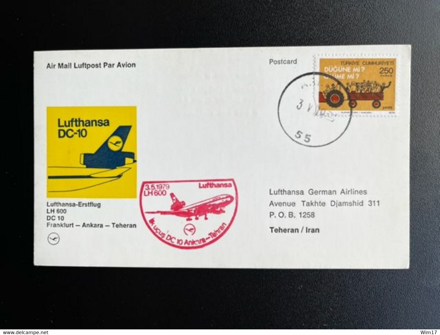 TURKEY 1979 FIRST FLIGHT CARD ANKARA TO TEHERAN 03-05-1979 TURKIJE TURKIYE - Storia Postale