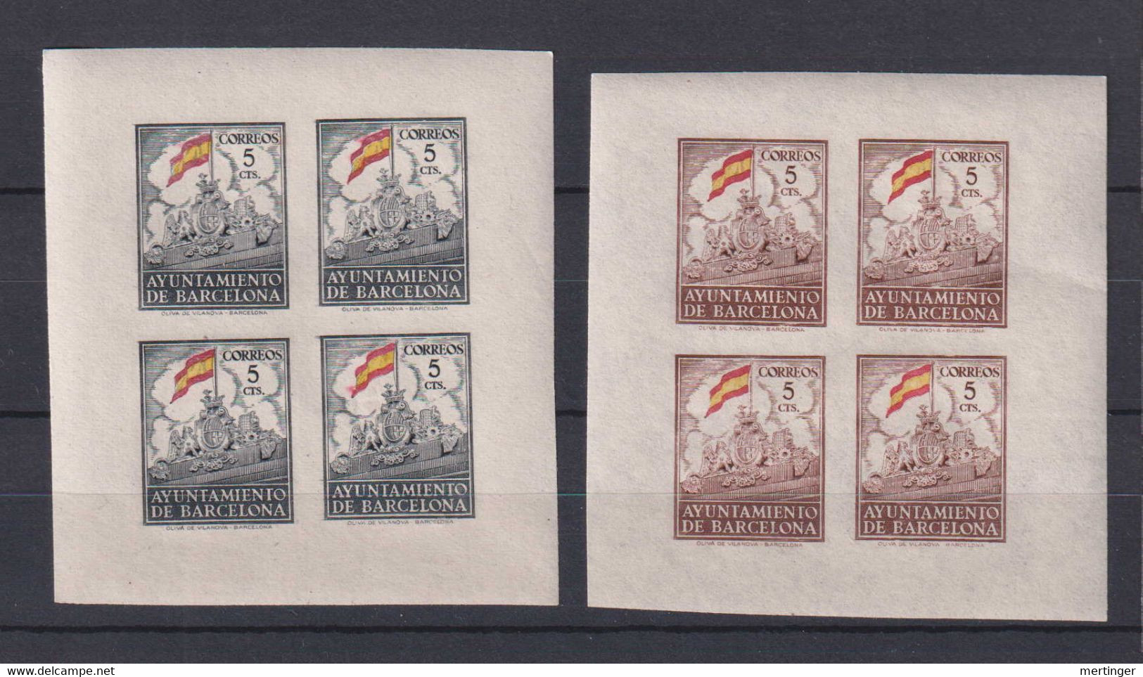 Spain Tax Stamp Ayuntamiento De Barcelona  Mi# 2-3 Imperf Block Of 4 * + **  Mint + MNH - Otros & Sin Clasificación