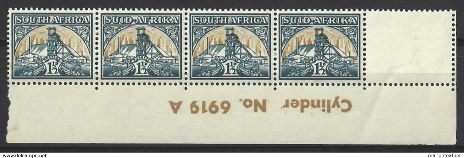 SOUTH AFRICA...KING GEORGE VI...(1936-52..)....CYLINDER X STRIP OF 4....WITH No. 6919A....TONED SPOTS...MNH.... - Blocchi & Foglietti