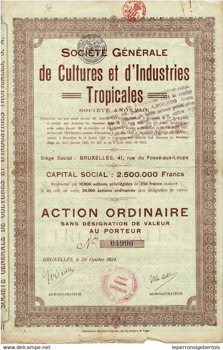 - Titre De 1924 -  Société Générale De Cultures Et D'Industries Tropicales - Suriname - - Landwirtschaft