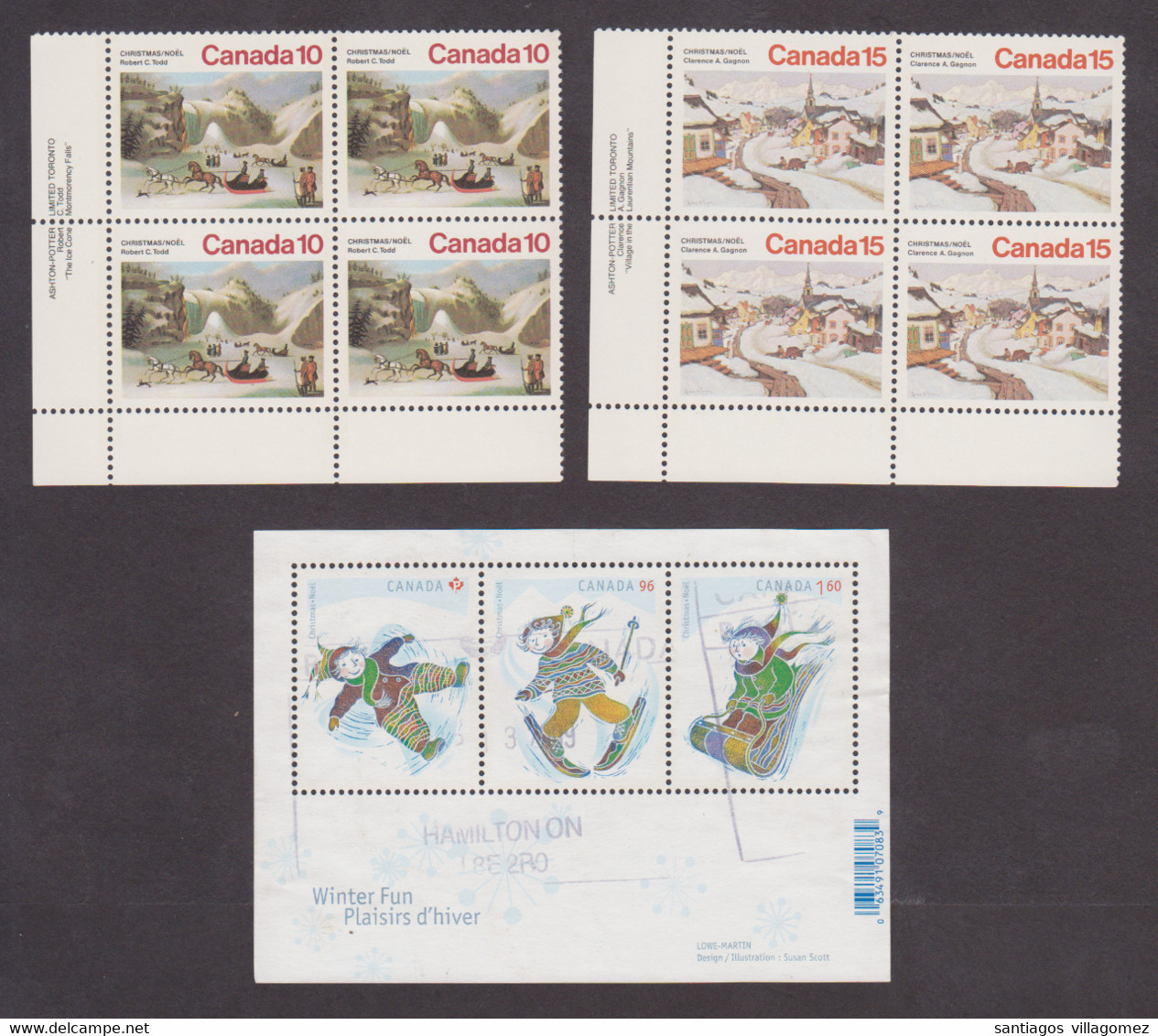 Canada 1969-2012: Christmas 9 Blocks 4 Mint + Souvenir Sheet Circulated - Autres & Non Classés