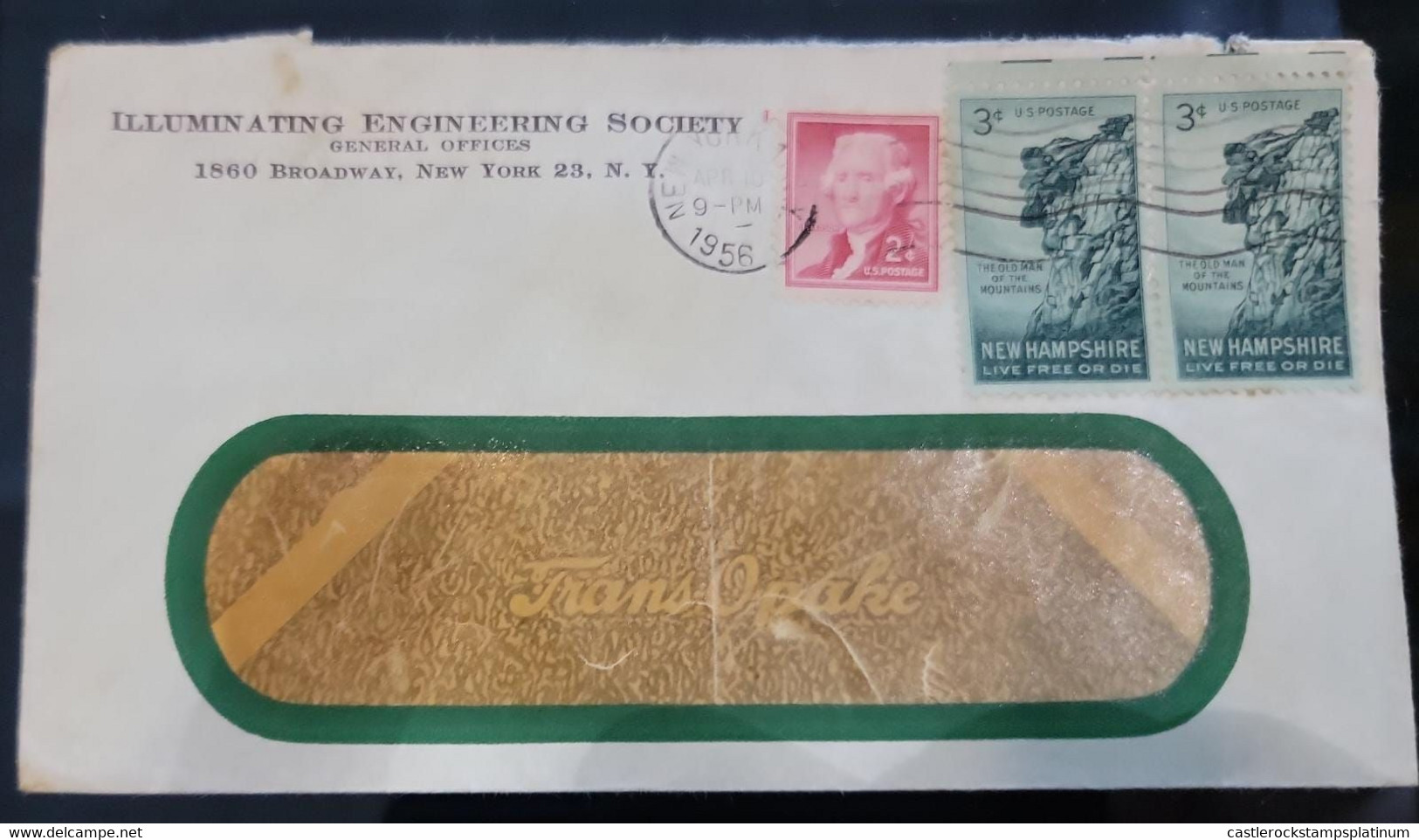 D)1956, USA, CIRCULATED COVER NEW YORK, SOCIETY OF LIGHTING ENGINEERING HEADQUARTERS, THOMAS JEFFERSON, 1743-1826, US PO - Colecciones & Lotes