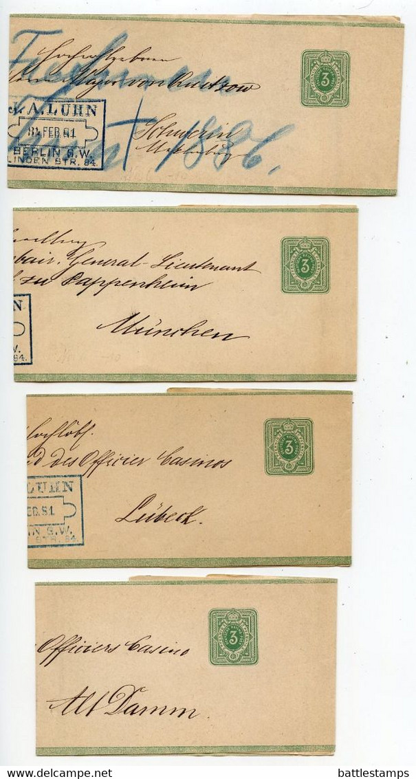 Germany 1881 4 Addressed 3pf Crown Letter Bands, Berlin - J.A. Luhn To Different Towns - Altri & Non Classificati