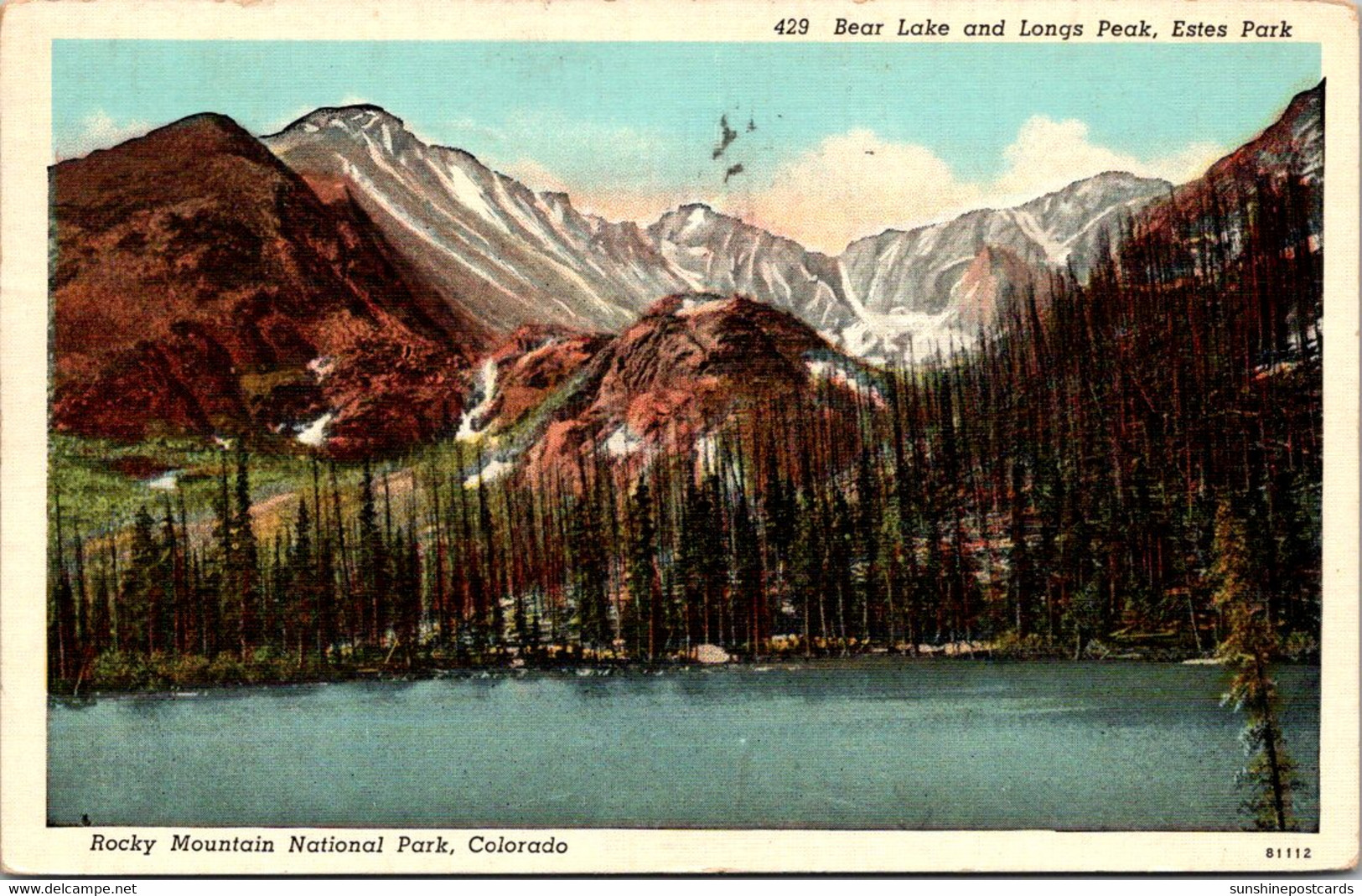 Colorado Rocky Mountains Estes Park Bear Lake And Longs Peak 1939 Curteich - Rocky Mountains