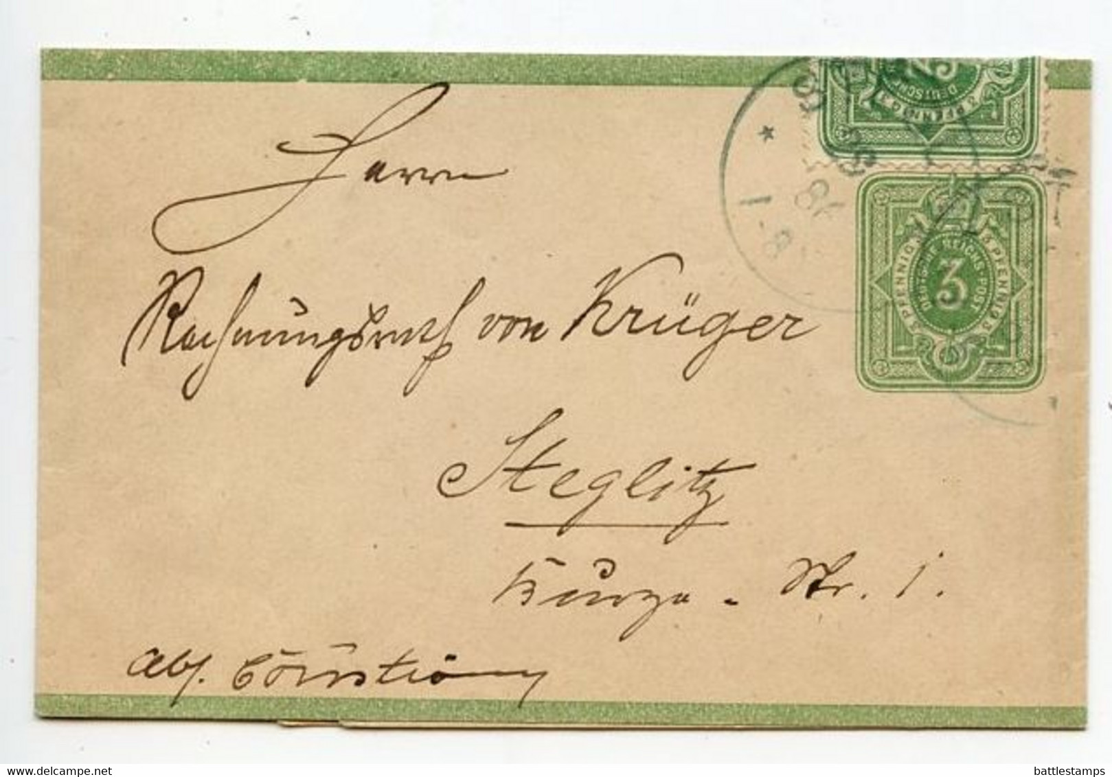 Germany 1886 Uprated 3pf Crown Letter Band, Steglitz Postmark - Sonstige & Ohne Zuordnung