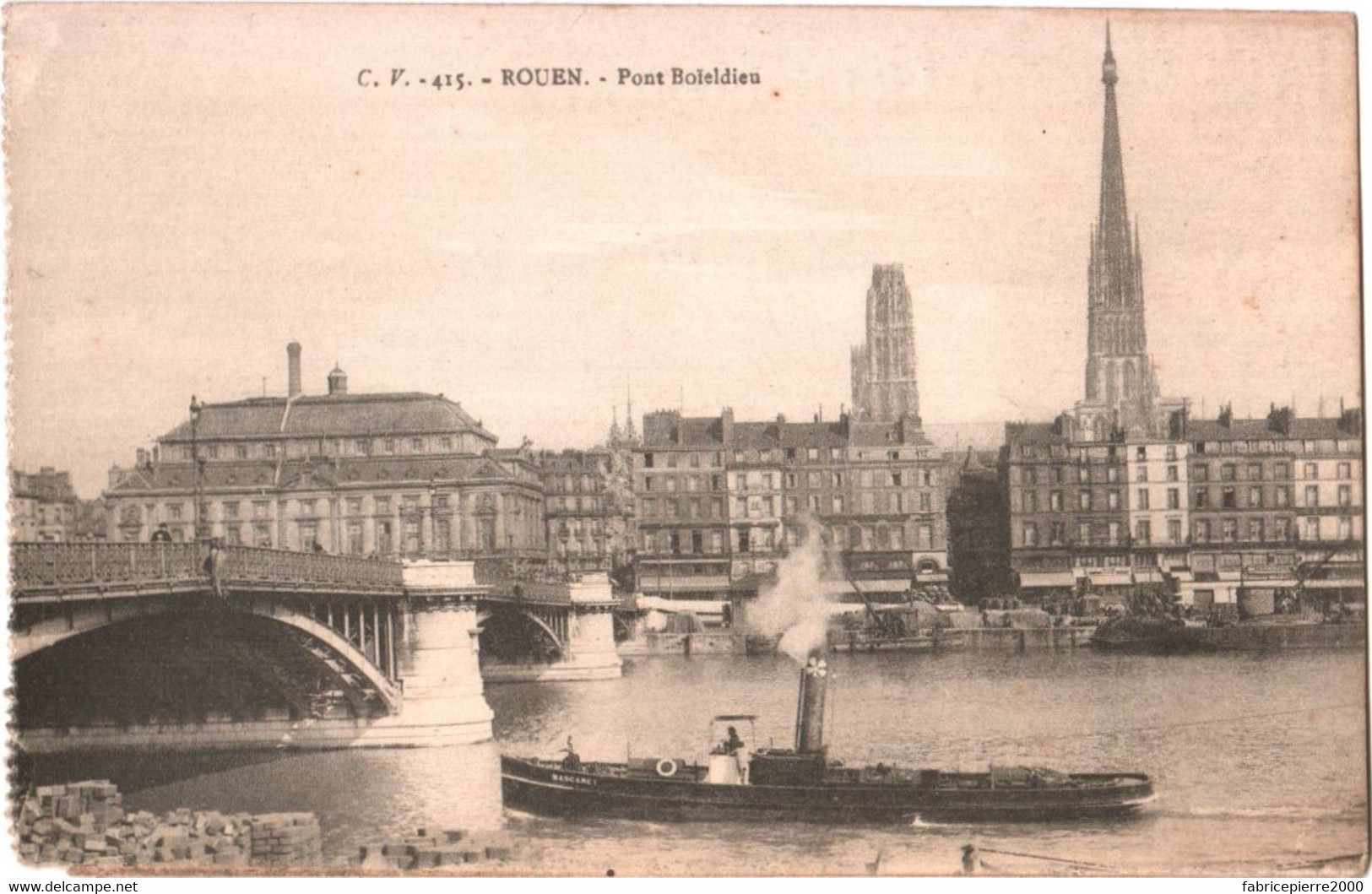CPA 76 (Seine-Maritime) Rouen - Remorqueur Devant Le Pont Boïeldieu. Au Fond La Cathédrale - Sleepboten