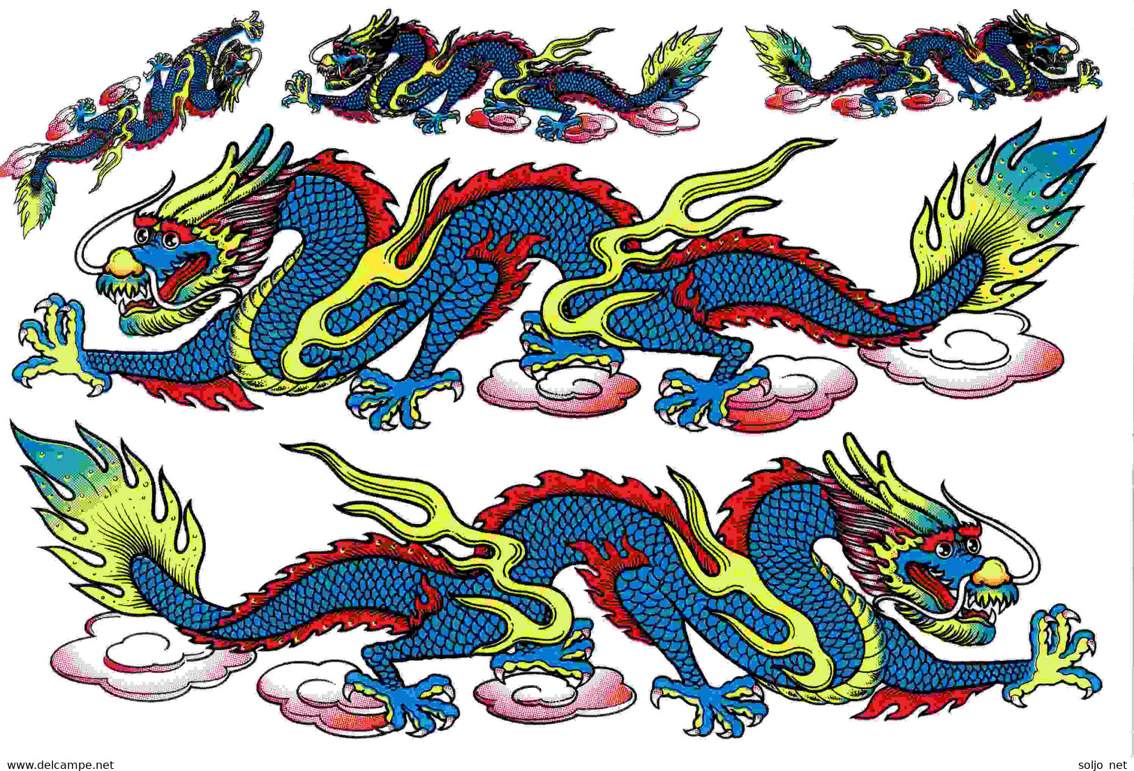 Drachen Blau Tiere Aufkleber / Dragon Blue Animal Sticker A4 1 Bogen 27 X 18 Cm ST143 - Scrapbooking