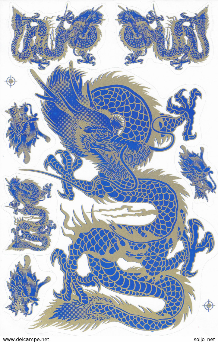 Drachen Blau Tiere Aufkleber / Dragon Blue Animal Sticker A4 1 Bogen 27 X 18 Cm ST544 - Scrapbooking
