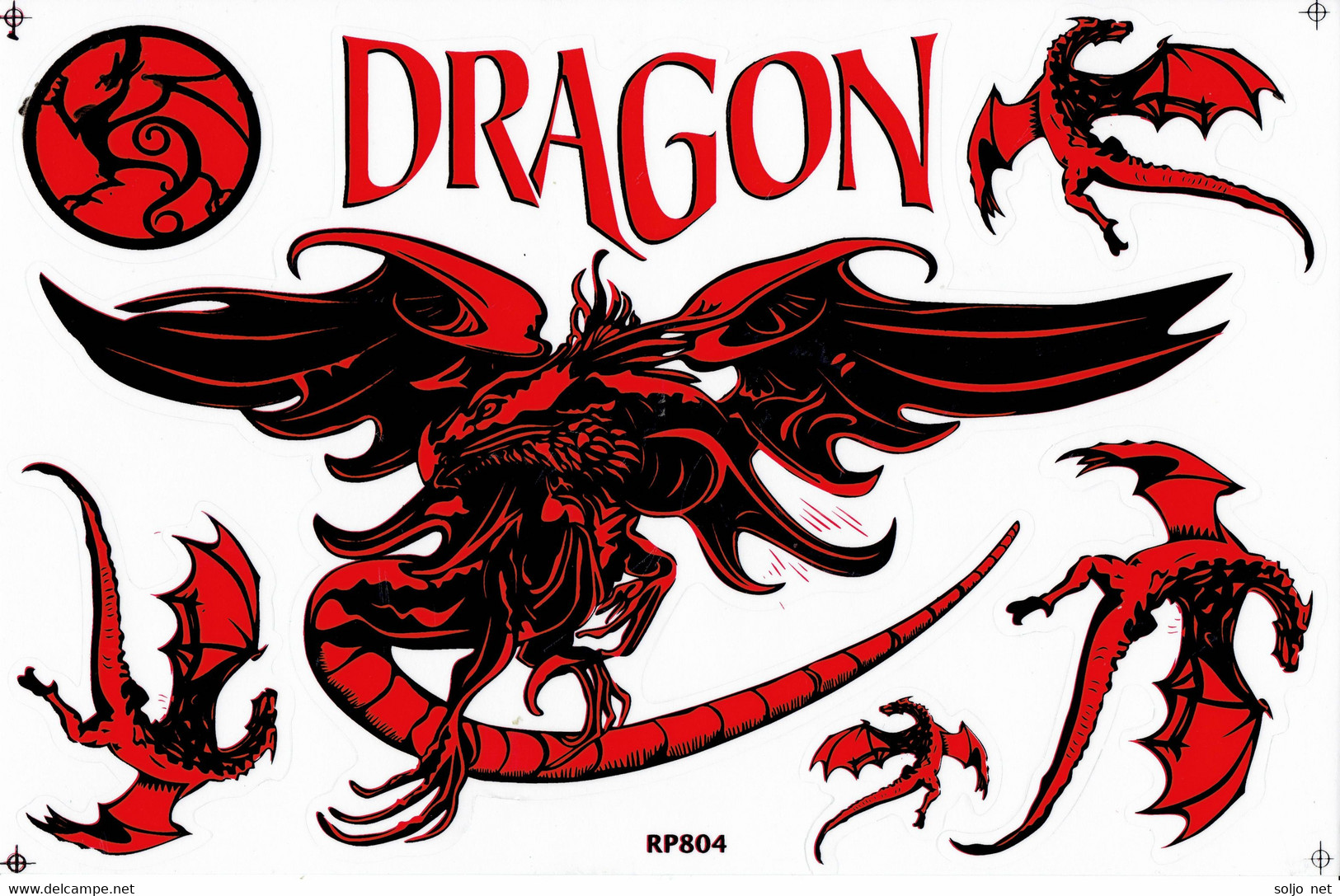 Drachen Rot Tiere Aufkleber / Dragon Red Animal Sticker A4 1 Bogen 27 X 18 Cm ST287 - Scrapbooking
