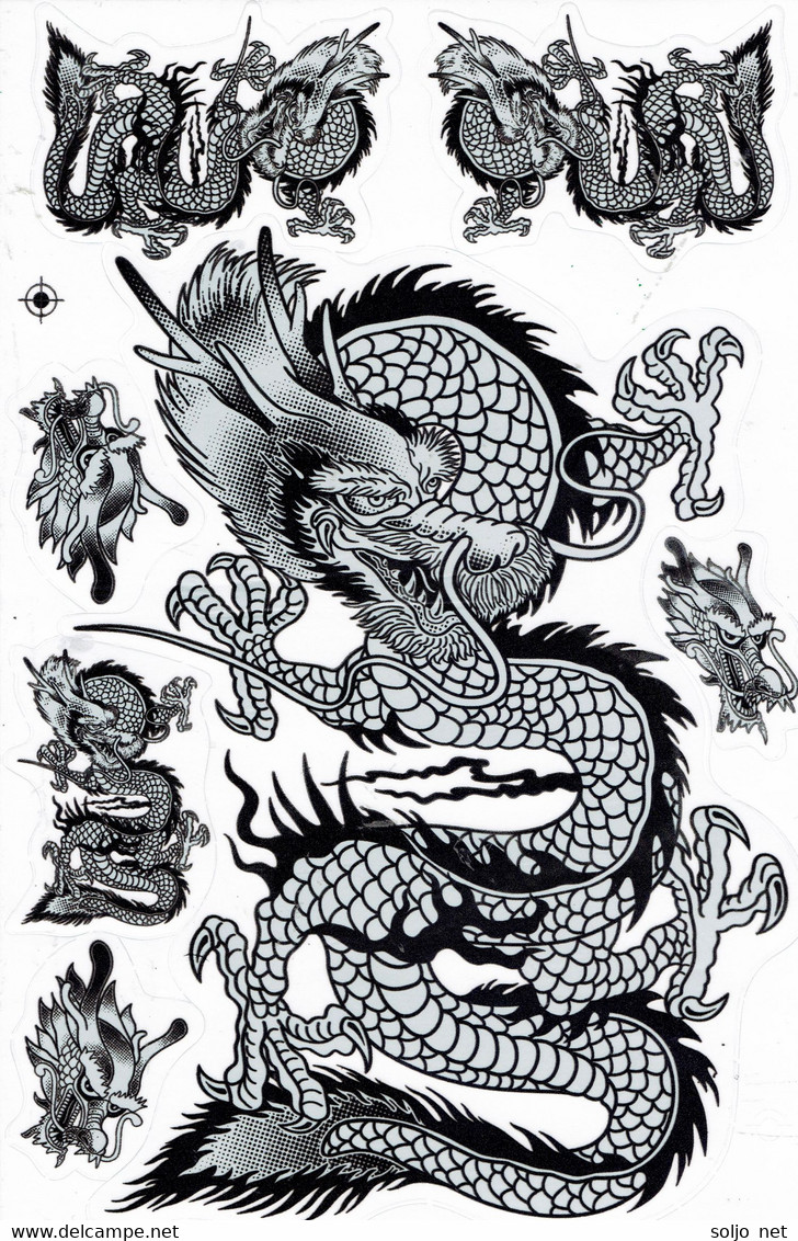 Drachen Schwarz Tiere Aufkleber / Dragon Black Animal Sticker A4 1 Bogen 27 X 18 Cm ST474 - Scrapbooking