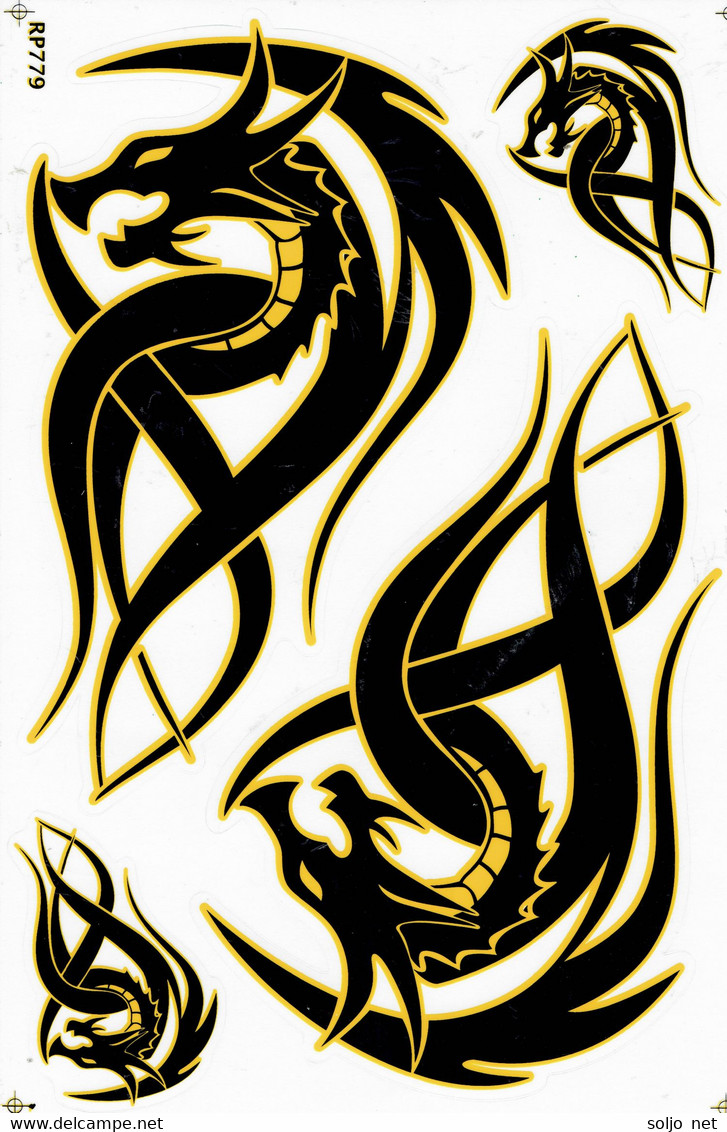 Drachen Schwarz Gelb Tiere Aufkleber / Dragon Black Yellow Animal Sticker A4 1 Bogen 27 X 18 Cm ST396 - Scrapbooking