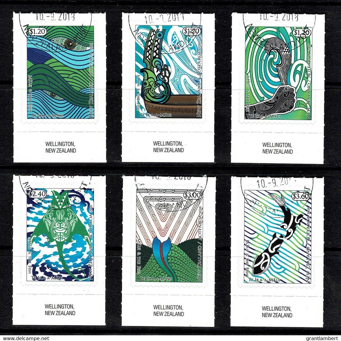 New Zealand 2018 Maui & The Fish  Marginal Set Of 6 Self-adhesives Used - Gebruikt