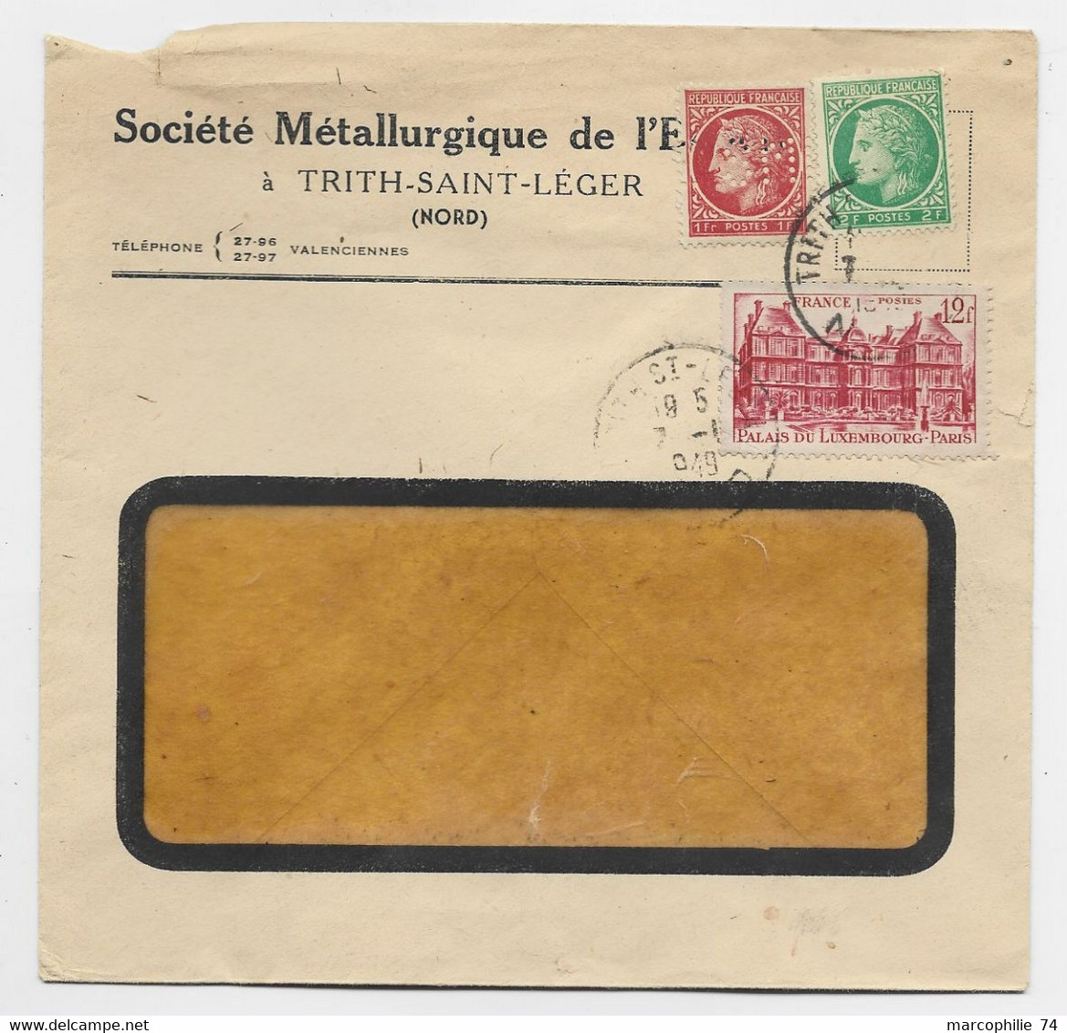 FRANCE MAZELIN 1FR PERFORE S.M. SOCIETE METALLURGIQUE DE L'EST + N°680+803 LETTRE FENETRE TRITH SAINT LEGER 1949 - 1945-47 Ceres Of Mazelin