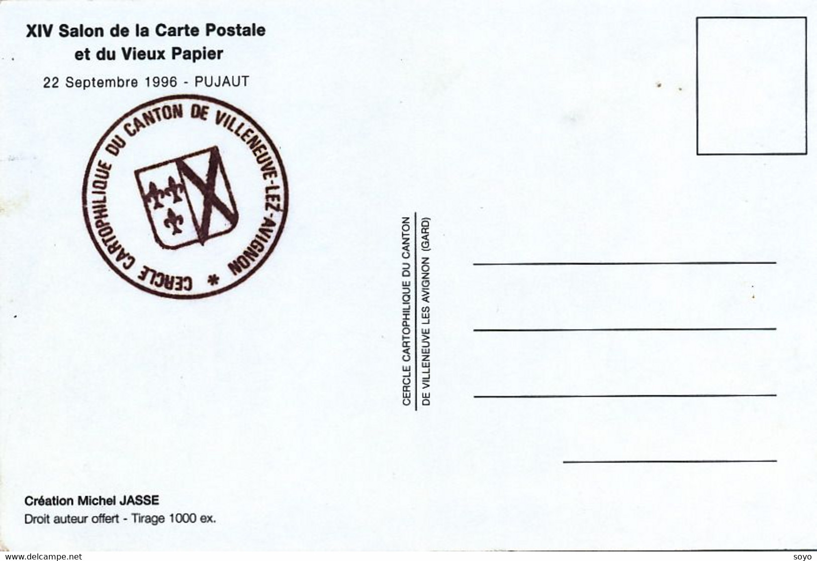 Para Au Dessus De Pujaut Art Card 1996 Postcard Fair Limited Edition 1000 Ex - Paracadutismo