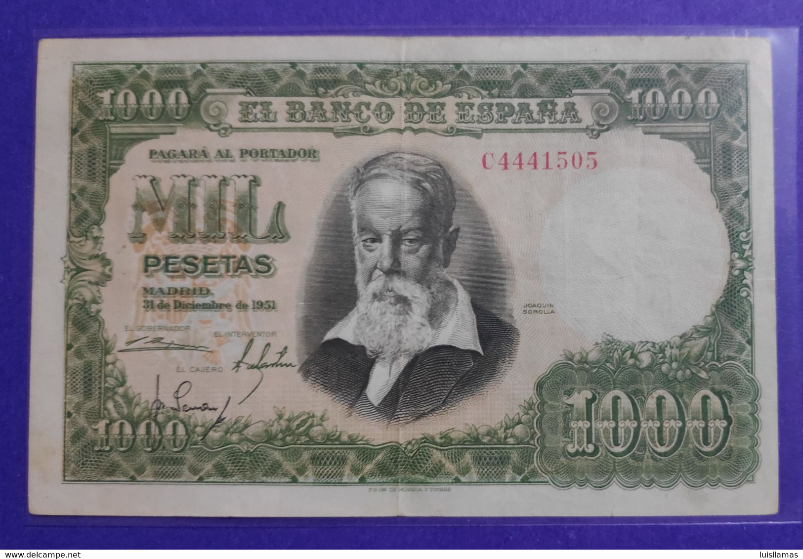 España, 1951 Billete De 1000 Pesetas Joaquín Sorolla, MBC+ - 1000 Peseten