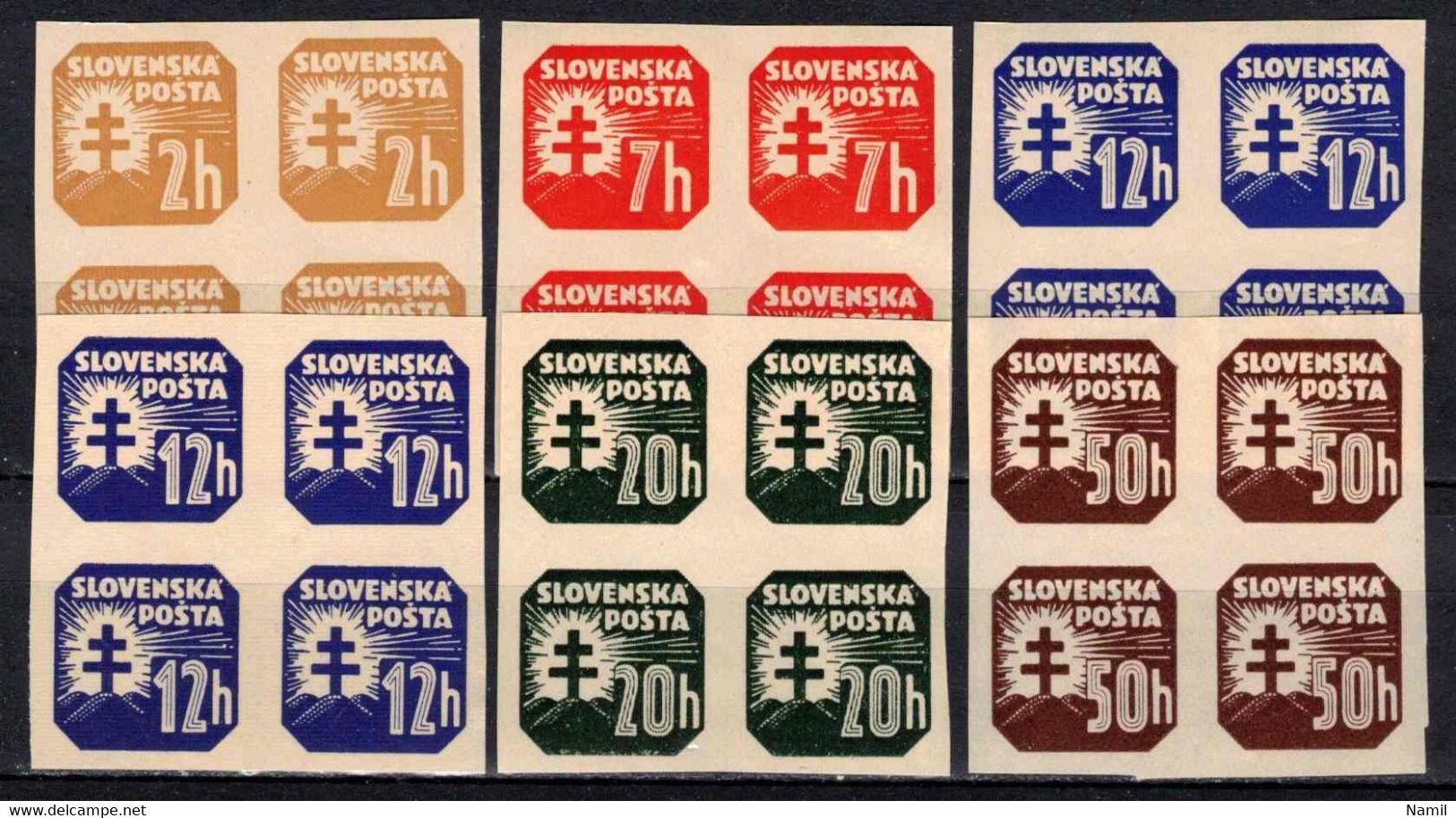 Slovaquie 1939 Mi 54+56+59-61 X (Yv TPJ 10+12+15-7), (MNH)** Blocs De 4, Sans Filigrane - Nuevos