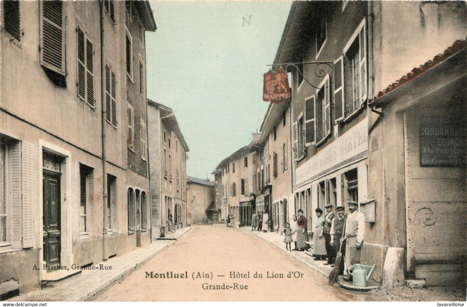 CPA 03 MONTLUEL HOTEL DU LION D OR GRANDE RUE COMMERCES RARE BELLE CARTE !! - Montluel