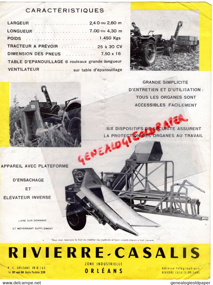 45-ORLEANS- PROSPECTUS PUBLICITE RIVIERE CASALIS-CUEILLEUR MAIS EPANOUILLEUR-TRACTEUR AGRICULTURE-DELAUME MITTON CADORET - Agricoltura