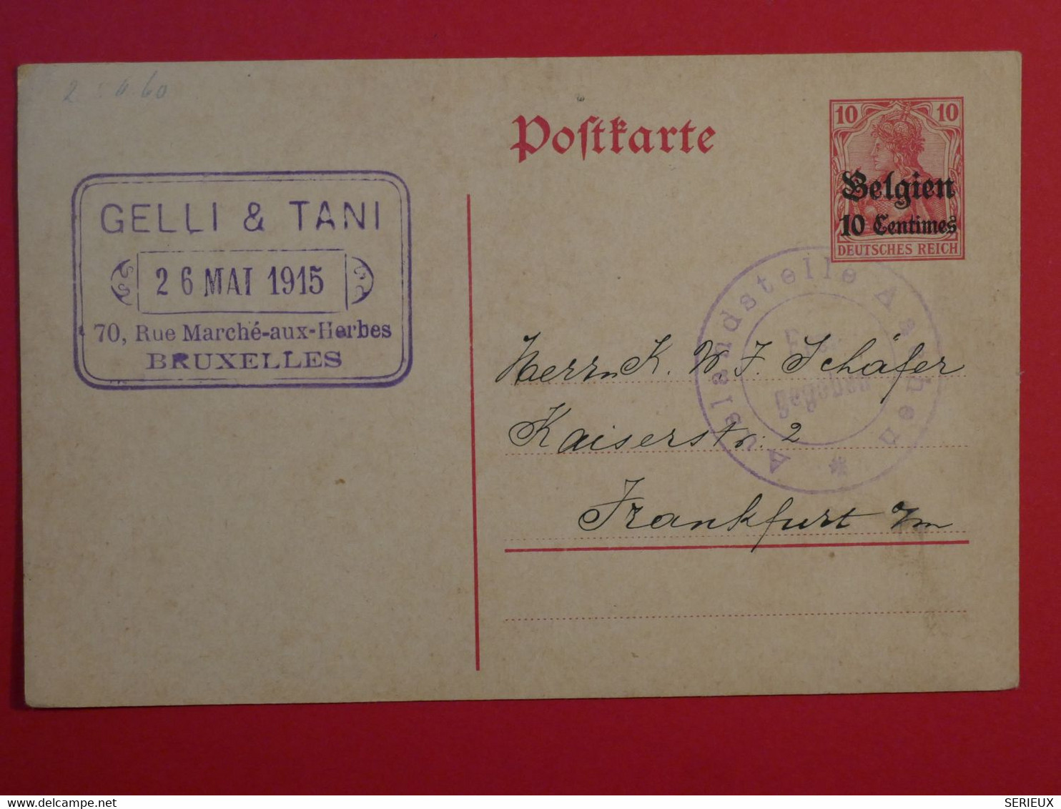 BP 1  BELGIQUE    BELLE  CARTE  1915  BRUSSELS A FRANKFURT +AFF. INTERESSANT ++ - Deutsche Besatzung