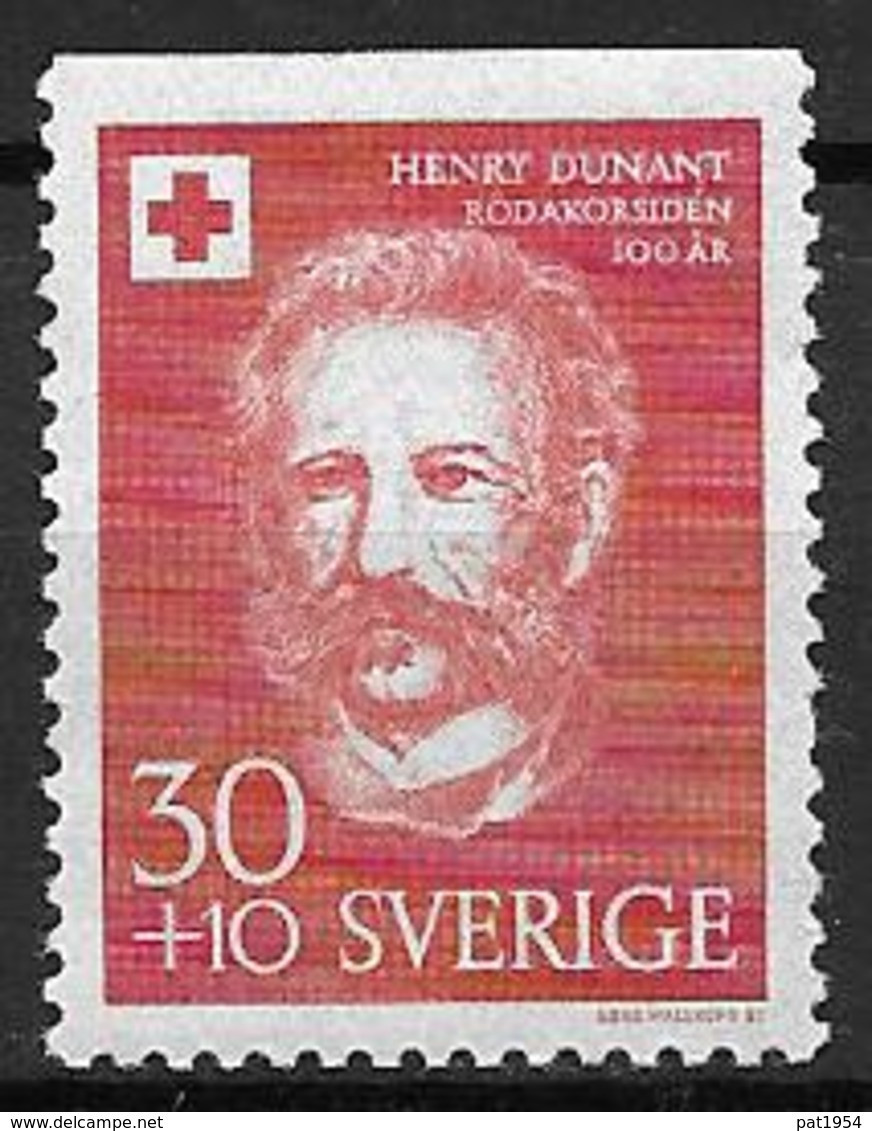Suède 1959 N°439a Neuf** MNH Croix Rouge Henri Dunant - Unused Stamps