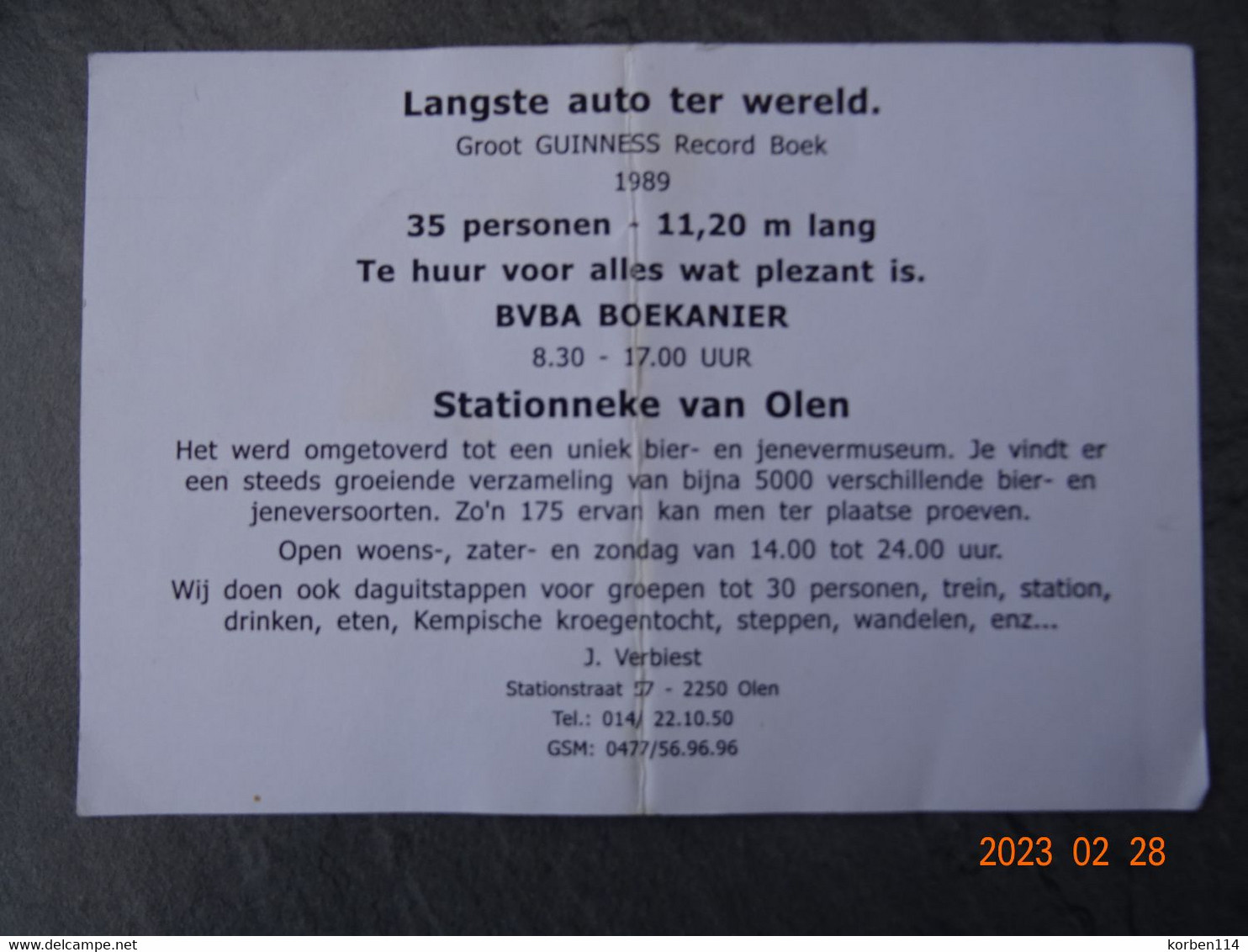 " LANGSTE AUTO TER WERELD  1989   "    STATIONNEKE VAN OLEN - Taxis & Huurvoertuigen