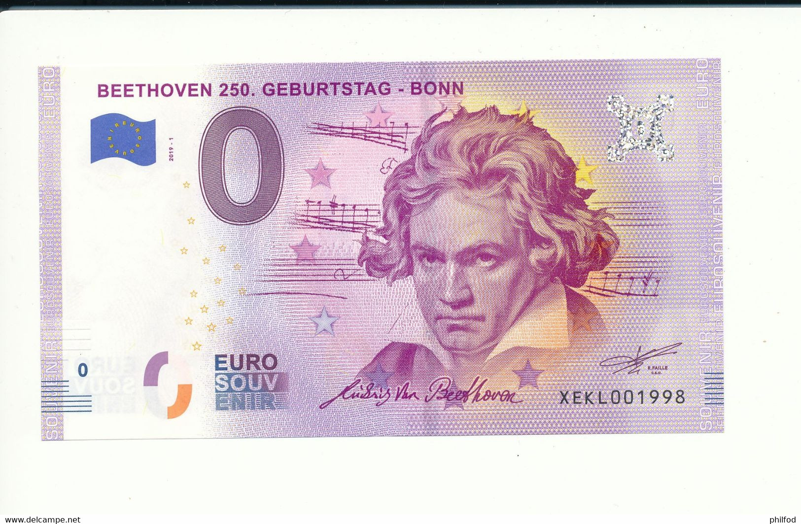 Billet Touristique 0 Euro -  BEETHOVEN 250. GEBURTSTAG - BONN - XEKL - 2019-1 - N° 1998 - Autres & Non Classés