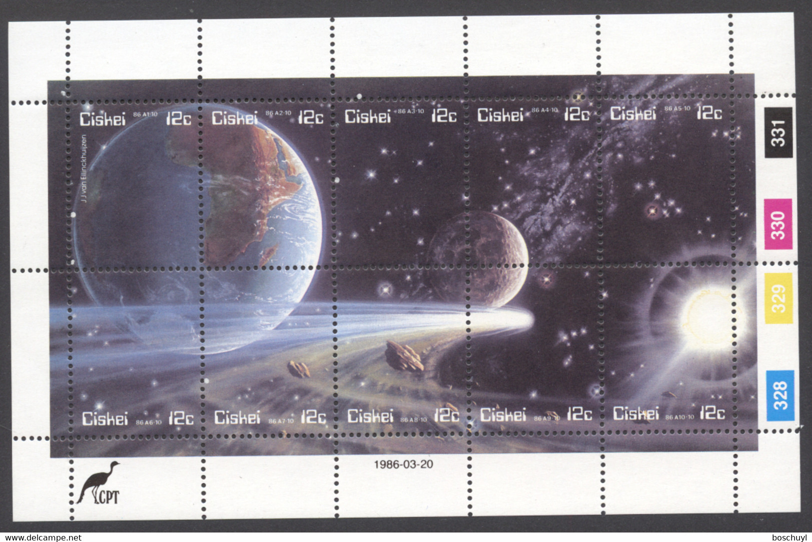 Ciskei, 1986, Halley's Comet, Space, Universe, MNH Sheet, Michel 87-96 - Ciskei