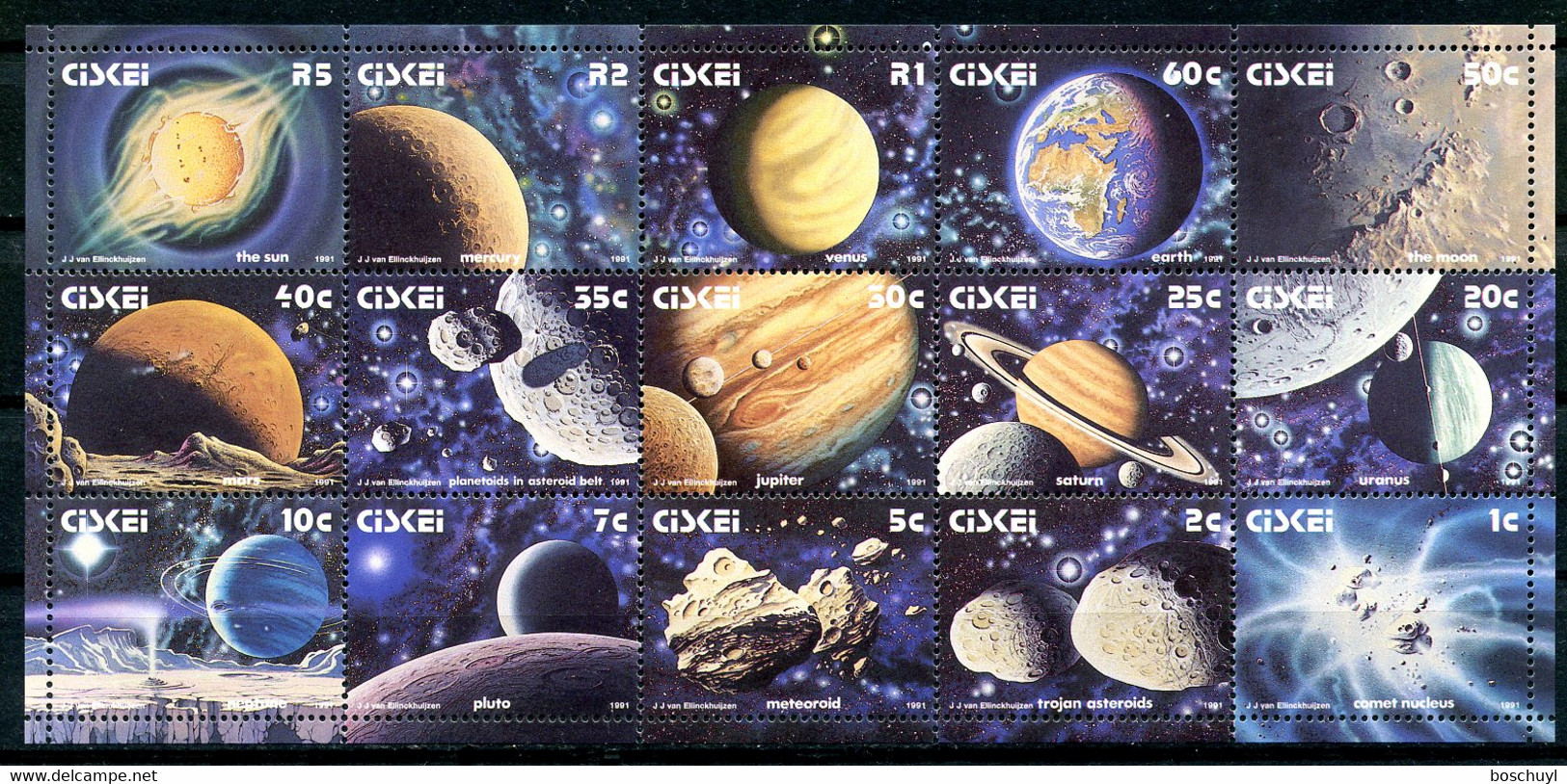 Ciskei, 1991, Solar System, Planets, Space, Universe, MNH Sheet, Michel 192-206 - Ciskei