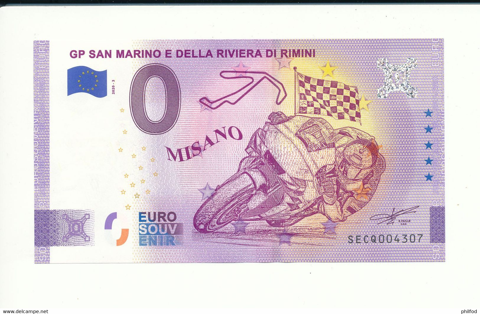 Billet Touristique 0 Euro - GP SAN MARINO E DELLA RIEVIERA DI RIMINI - SECQ- 2020-3 - ANNIV -  N° 4307 - Autres & Non Classés