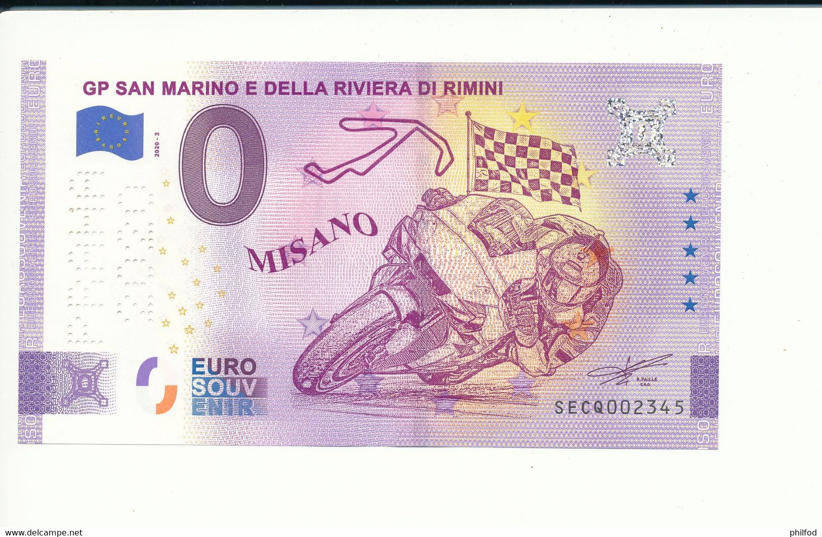 Billet Touristique 0 Euro - GP SAN MARINO E DELLA RIEVIERA DI RIMINI - SECQ- 2020-3 - Perforé -  N° 2345 - Autres & Non Classés