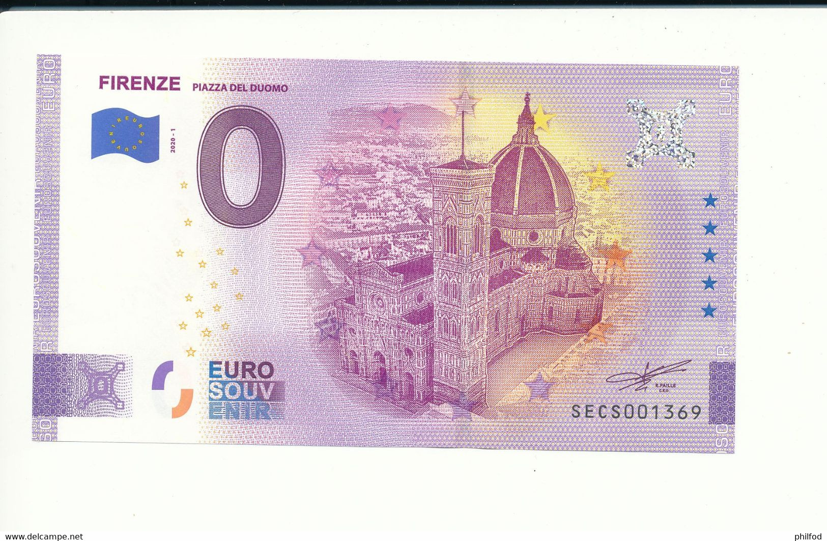 Billet Touristique 0 Euro - FIRENZE PIAZZA DEL DUOMO - SECS- 2020-1 -  N° 1369 - Autres & Non Classés