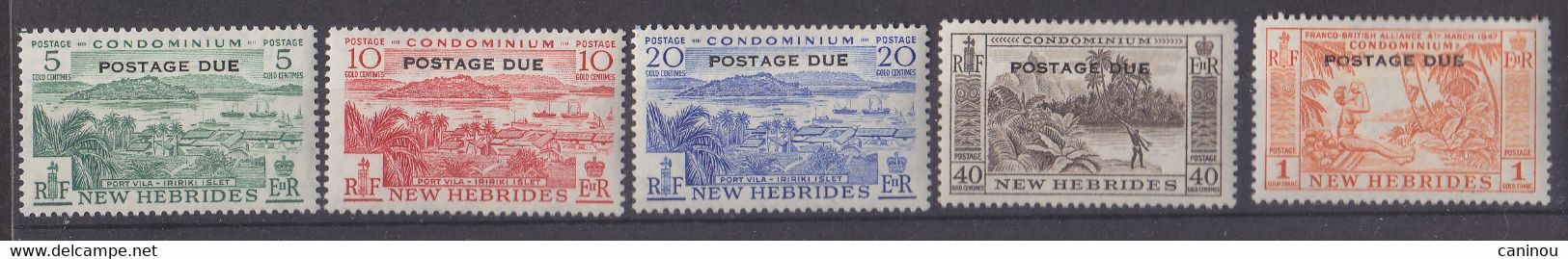 NOUVELLES-HEBRIDES Y & T TAXE 41-45 PAYSAGE LEGENDE ANGLAISE NEW HEBRIDES POSTAGE DUE 1957 NEUFS AVEC CHARNIERES - Timbres-taxe