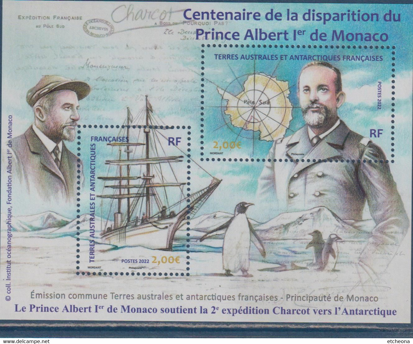 Centenaire De La Disparition Du Prince Albert 1er De Monaco A Soutenu L'expédition Charcot Vers Antarctique Bloc Neuf - Blocks & Kleinbögen