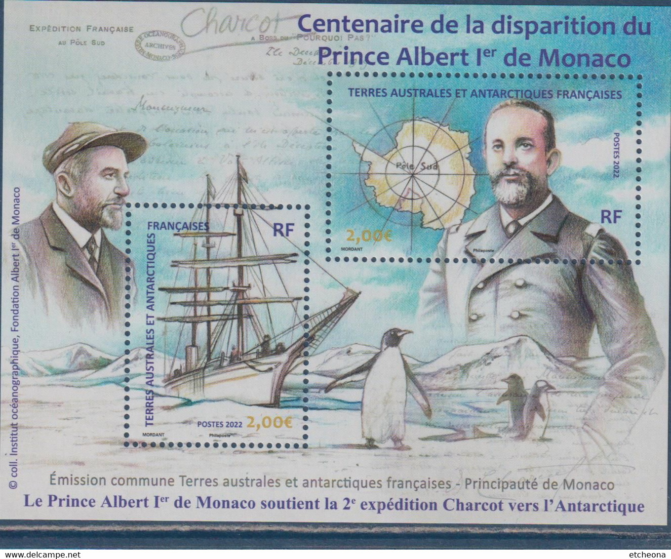 Centenaire De La Disparition Du Prince Albert 1er De Monaco A Soutenu L'expédition Charcot Vers Antarctique Bloc Neuf - Blokken & Velletjes