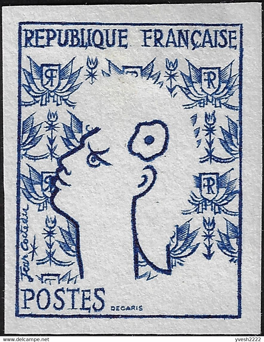 France 1961 Y&T 1282. Essai De Couleurs, En Bleu. Usage Courant, Marianne De Cocteau. Sans La Valeur Faciale - 1961 Marianni Di Cocteau