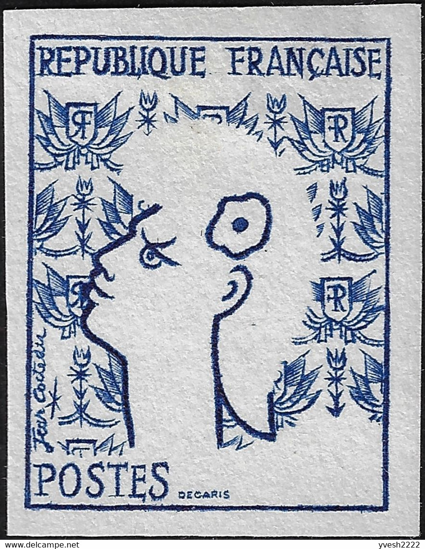 France 1961 Y&T 1282. Essai De Couleurs, En Bleu. Usage Courant, Marianne De Cocteau. Sans La Valeur Faciale - 1961 Marianne (Cocteau)
