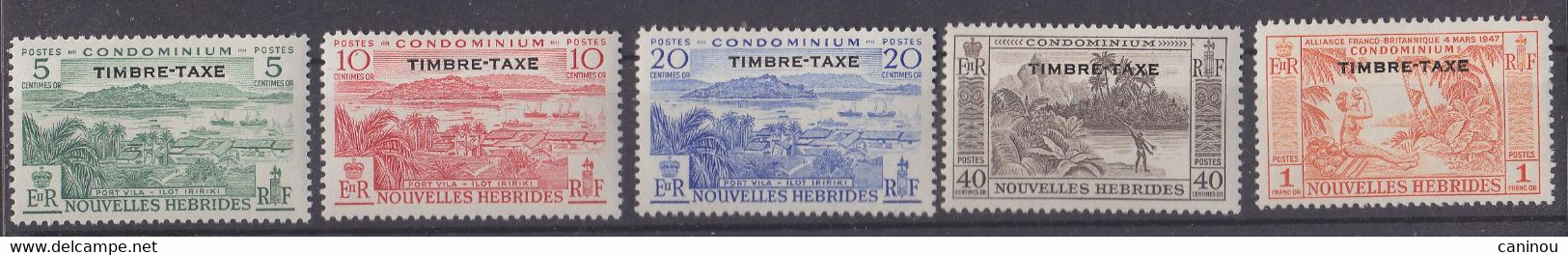 NOUVELLES-HEBRIDES Y & T TAXE 36-40 PAYSAGE LEGENDE FRANCAISE TIMBRE TAXE 1957 NEUFS AVEC CHARNIERES - Impuestos