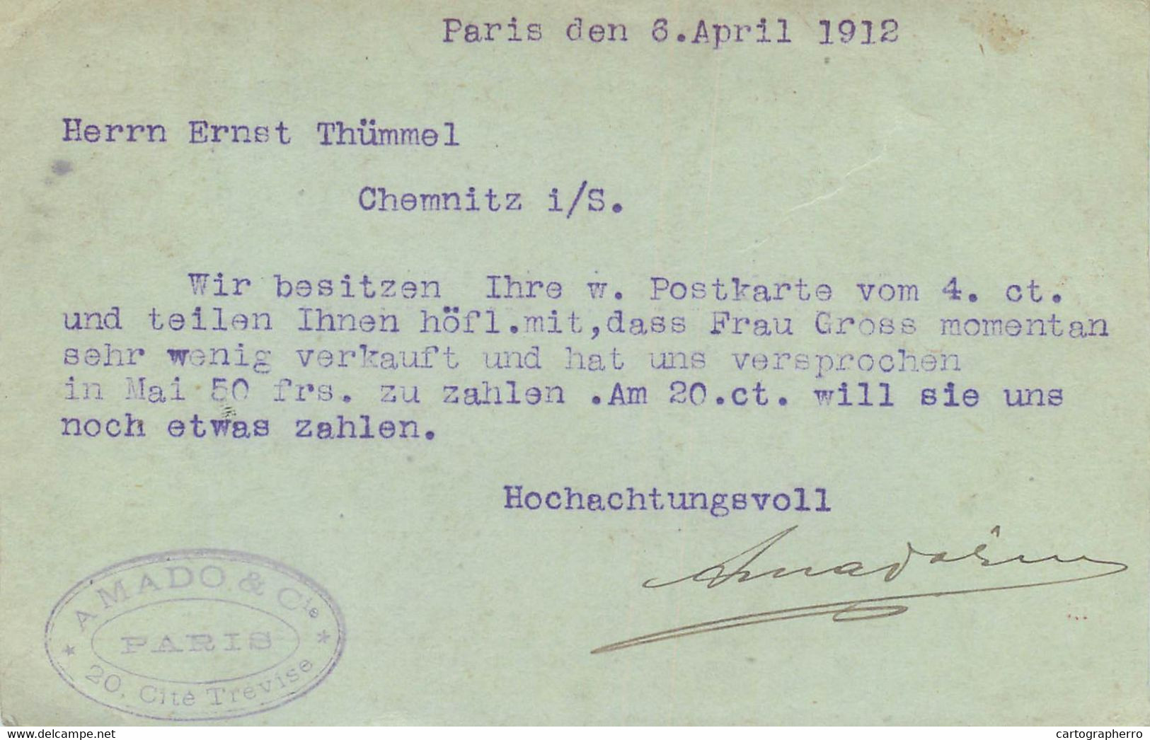 1912 Telegram Herr Ernst Thummel Corespondence - Poste & Facteurs