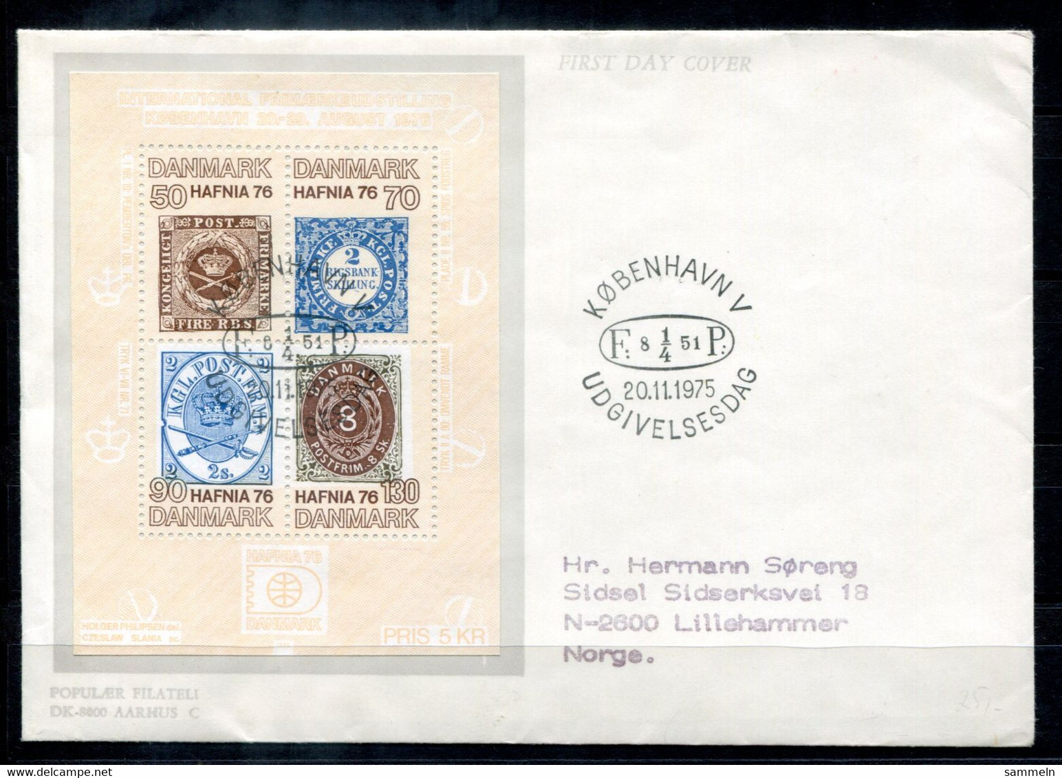 DÄNEMARK Block 2, Bl.2 FDC - HAFNIA '76, Marke Auf Marke, Stamp On Stamp, Timbre Sur Timbre - DENMARK / DANEMARK - Hojas Bloque