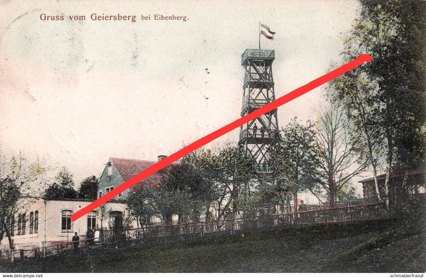 AK Gruß Geiersberg Alter Turm Gasthof Flagge A Eibenberg Burkhardtsdorf Berbisdorf Kemtau Klaffenbach Chemnitz Einsiedel - Burkhardtsdorf