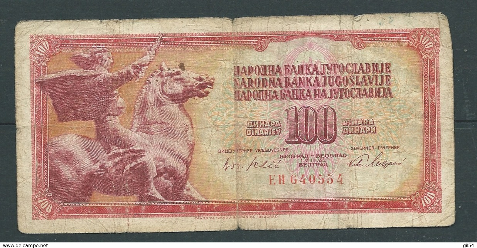 Billet Yougoslavie 100 Dinars Année 1965 EH640554 - ETAT D'USAGE   LAURA 9608 - Yugoslavia
