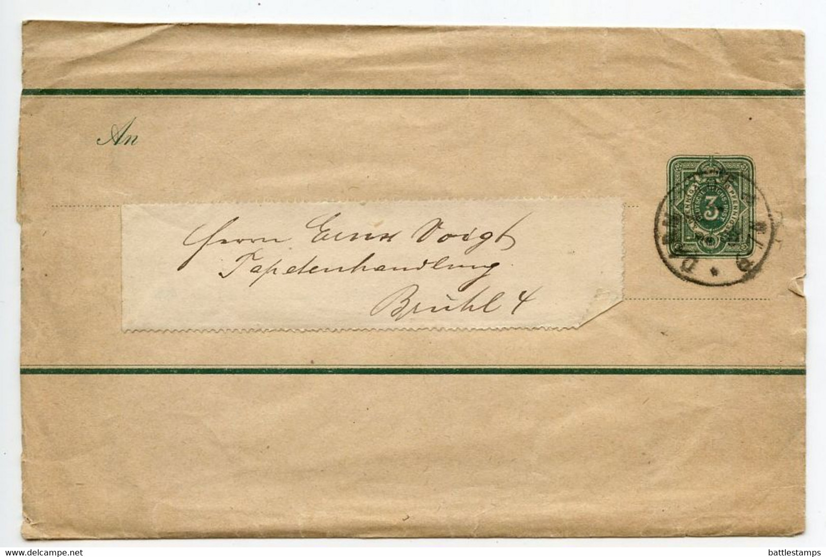 Germany 1880's 3pf Crown Wrapper; Darmstadt To Brühl - Autres & Non Classés