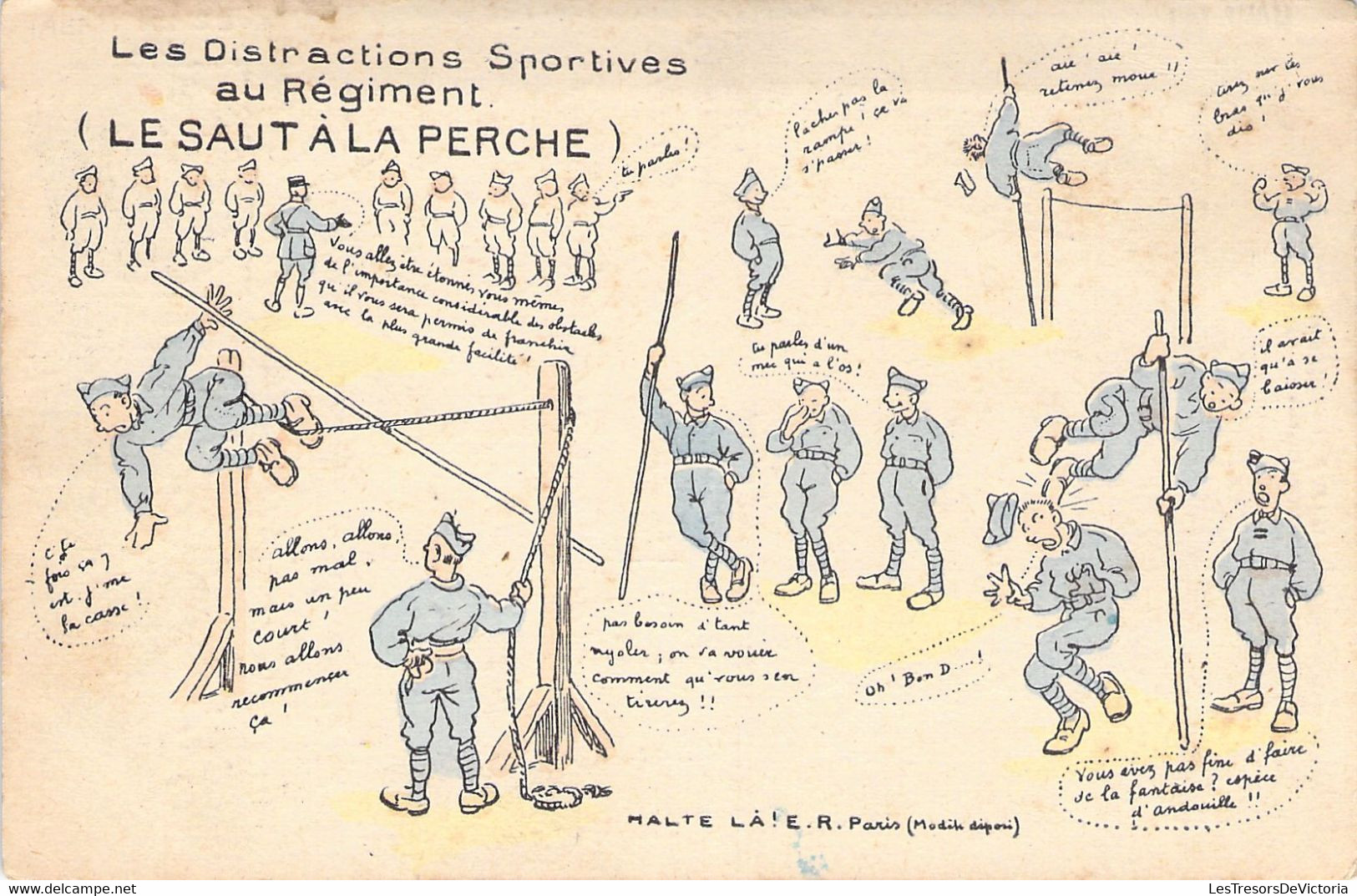 HUMOUR MILITARIA - Scènes Militaires - Le Saut à La Perche - Carte Postale Ancienne - Humoristiques