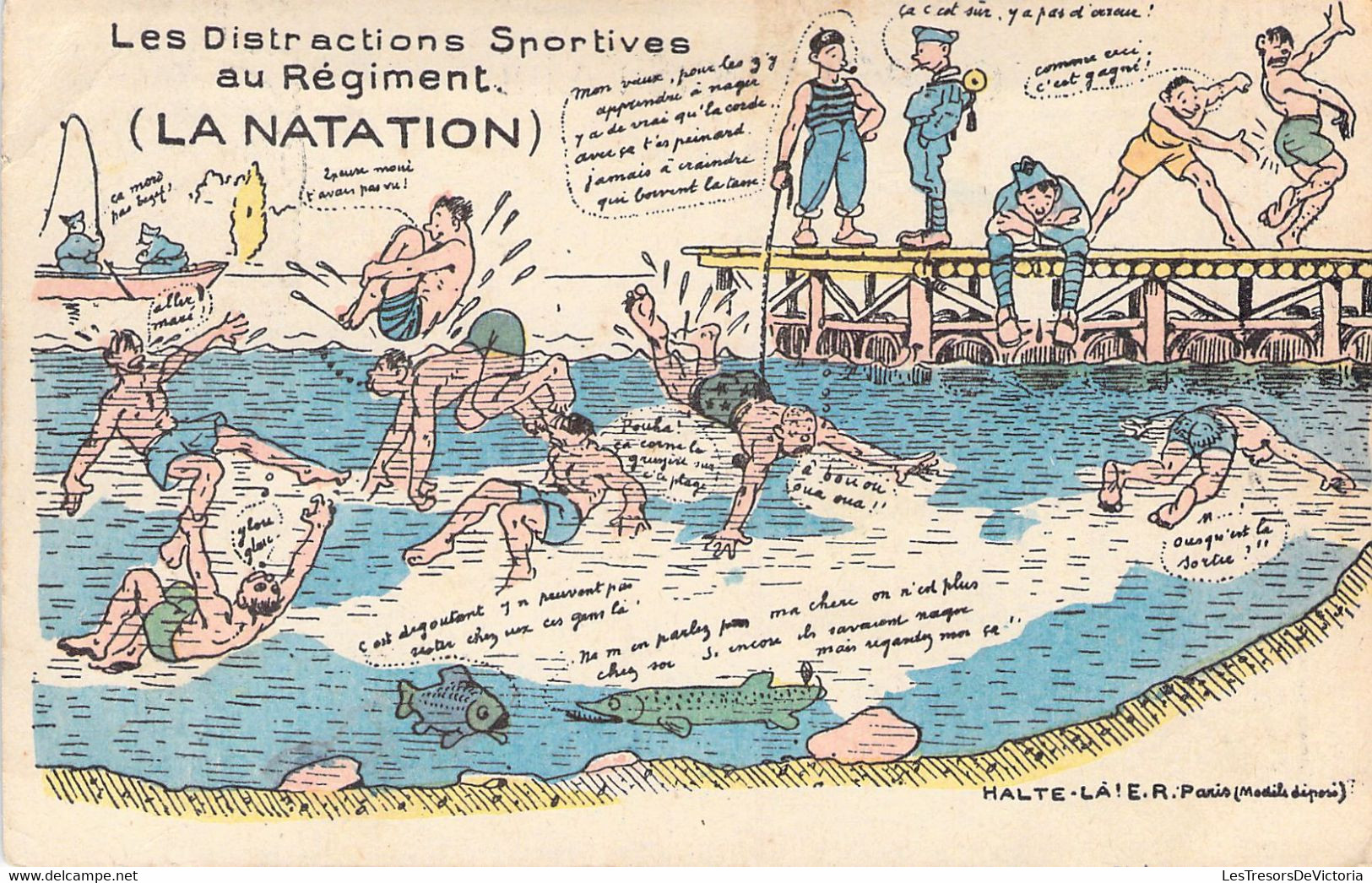 HUMOUR MILITARIA - Scènes Militaires - La Natation - Carte Postale Ancienne - Humour