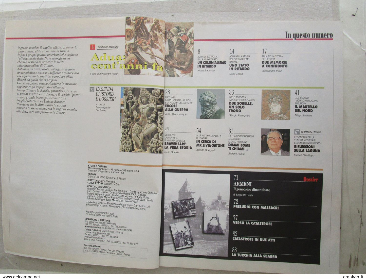 # STORIA E DOSSIER N 103 / 1996 BRAVEHEART / ADUA / ARMENI / TURCHIA / LIVINGSTONE - Premières éditions