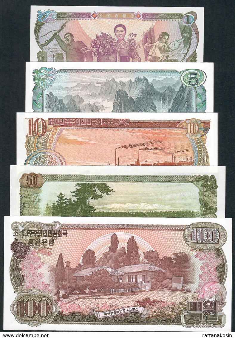 KOREA NORTH P18a-22 SET 1978 = 1,5,10,50,100 WON 1978 UNC. - Corea Del Norte