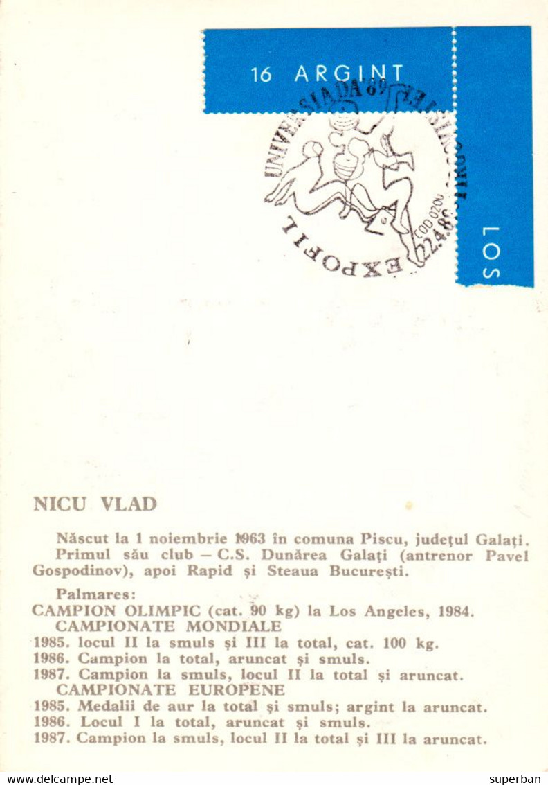 NICU VLAD / ROMANIA : HALTÉROPHILE - CHAMPION OLYMPIQUE - 1984 ( 90 Kg ) - WEIGHTLIFTING OLYMPIC CHAMPION - 1984 (al213) - Pesistica