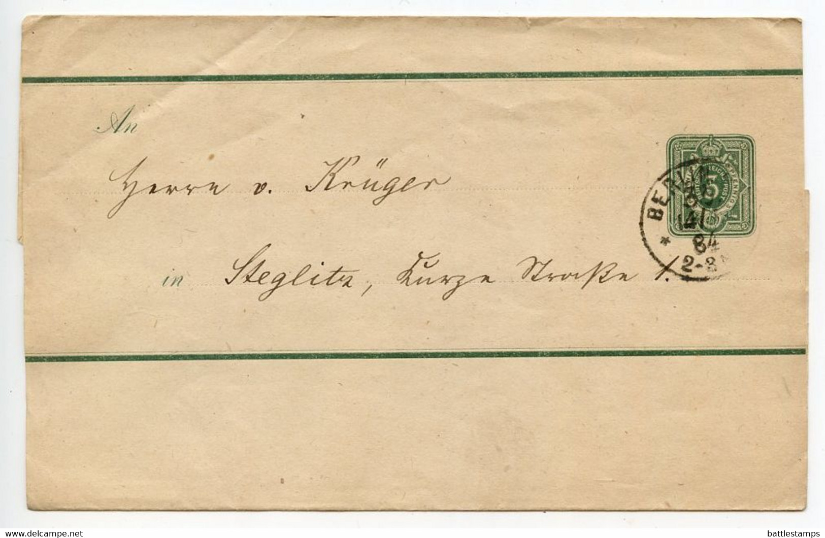 Germany 1884 3pf Crown Wrapper; Berlin To Steglitz - Andere & Zonder Classificatie