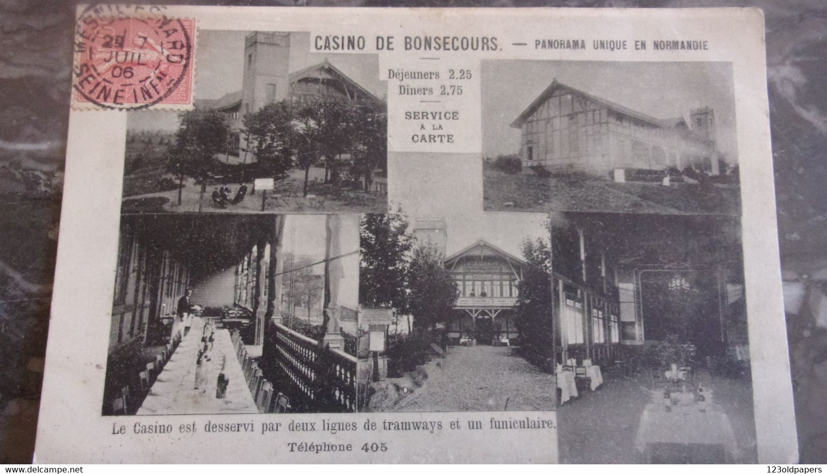 76 CASINO DE BONSECOURS PUB DESSRVI PAR 2 LIGNES DE TRAMWAY ET FUNICULAIRE MULTIVUES 1906 - Bonsecours