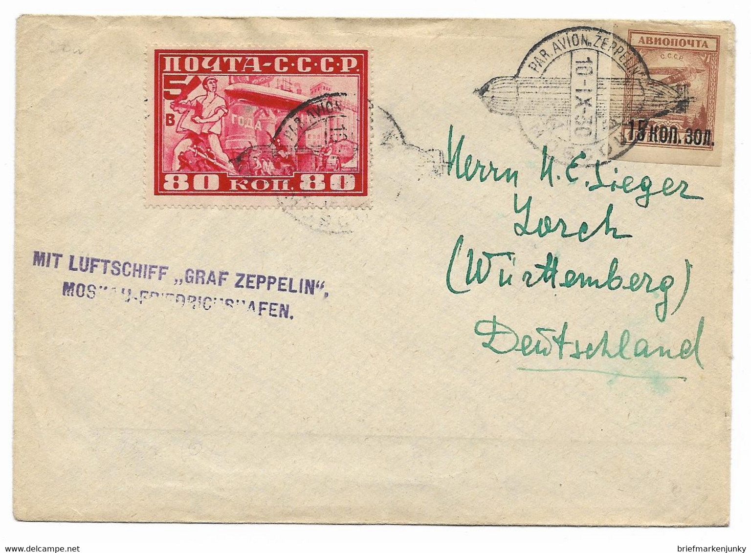 UDSSR Mi.Nr. 391 Auf Zeppelin Brief - Briefe U. Dokumente